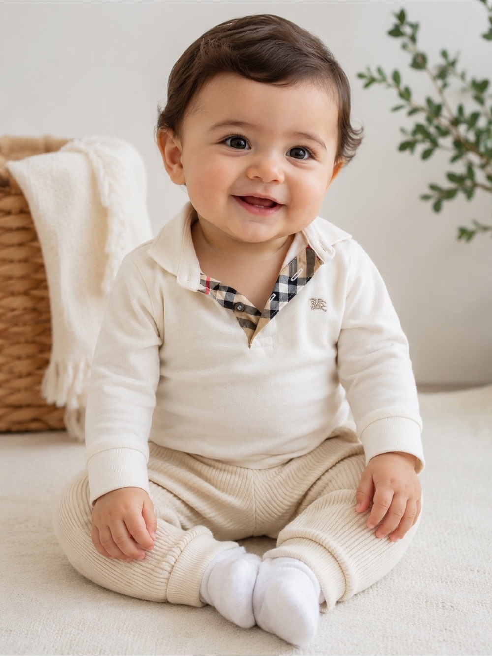 Burberry Kids Long Sleeve Polo Shirt